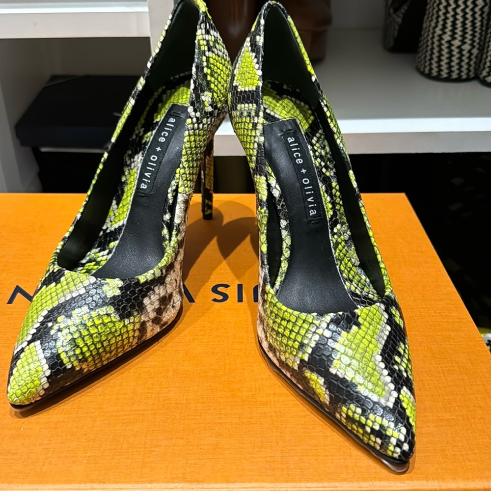 Alice + Olivia Creda Snake Embossed Leather Heels